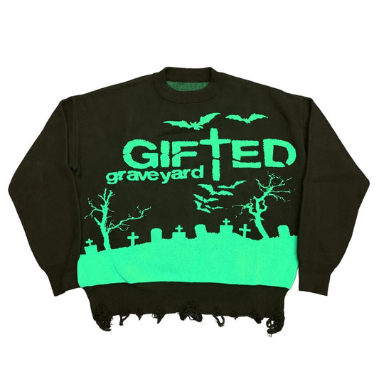 “gifted graveyard” knit sweater (green)